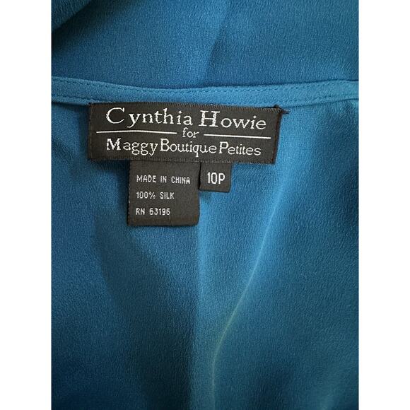 CYNTHIA HOWIE for MAGGIE BOUTIQUE Petites 10 P Jacket Teal 100% SILK Crop Relax - Picture 5 of 7